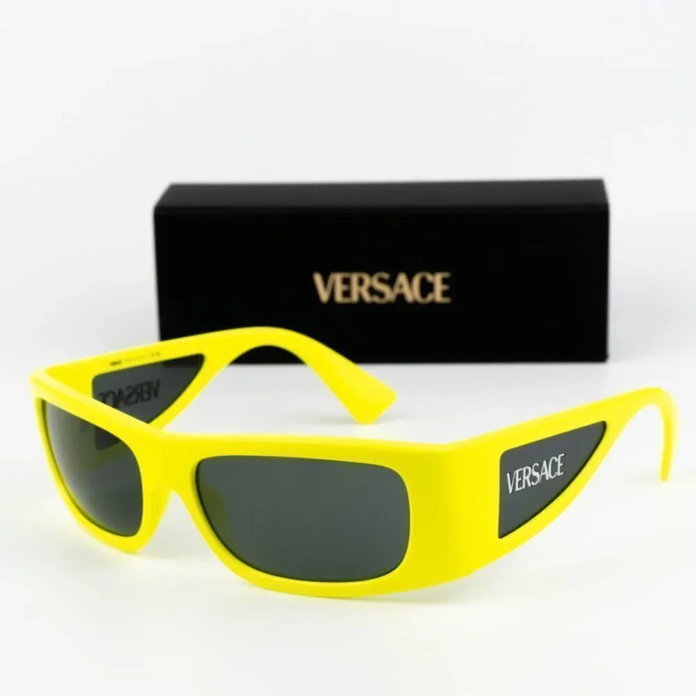 NEW Versace VE4482 544987 Yellow Fluo Dark Grey Rectangular Unisex Sunglasses